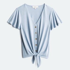 Light Blue Button-Down Tie Front Crop Top - Never Worn/Like New